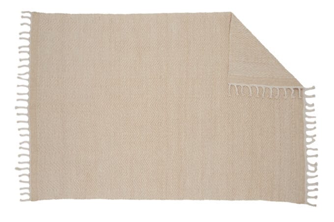 Loke Beige vilnonis kilimas 300x200, stačiakampis, smėlio spalvos su dekoratyviniais kutais, modernus audimo raštas