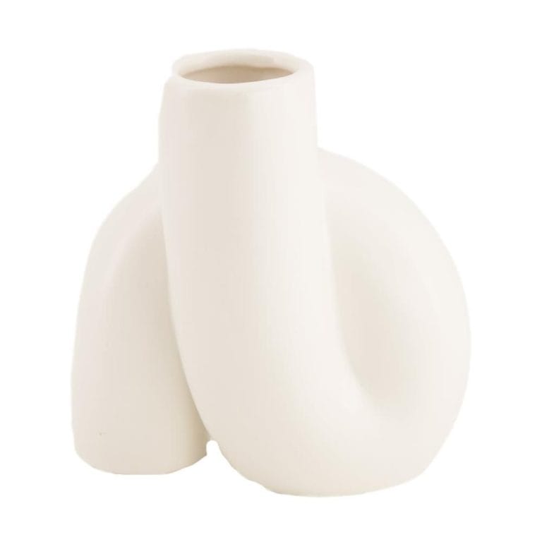 Balta porcelianinė vaza – modernaus dizaino, unikalios formos, 10.2x5.8x12.5 cm