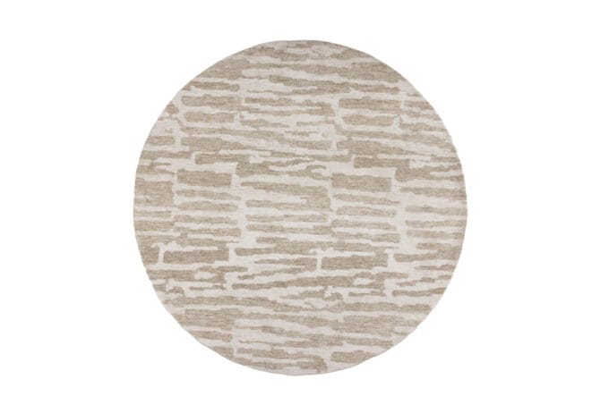 Milos Beige apvalus kilimas – 200 cm skersmens, baltos ir smėlio spalvų raštas, skandinaviško stiliaus