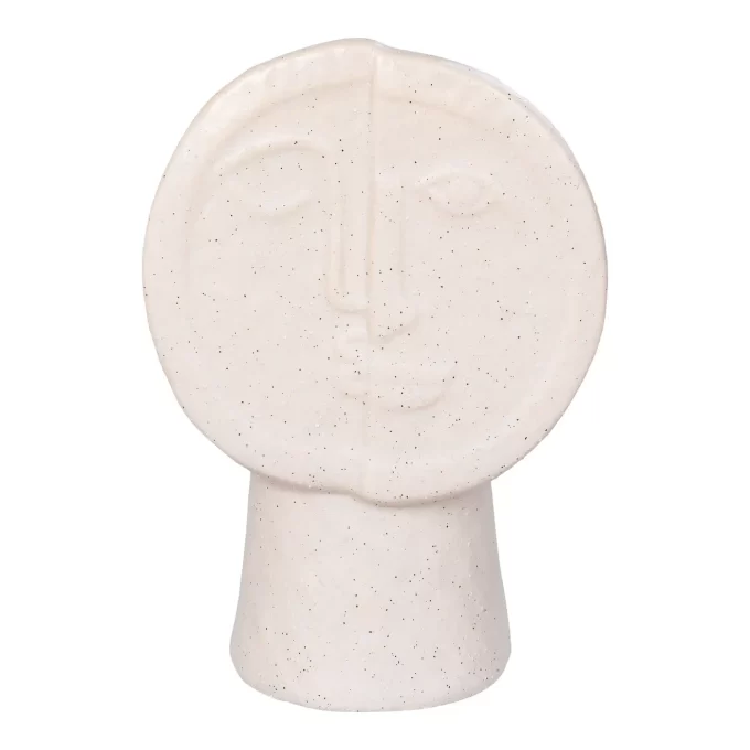 Keramikinė vaza – smėlio spalvos, veido formos, 17,5 cm aukščio, dekoratyvinis akcentas