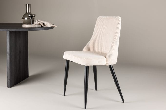 Leone Beige valgomojo kėdė – maschester audinys, plieninės kojos, komplektas 2 vnt.