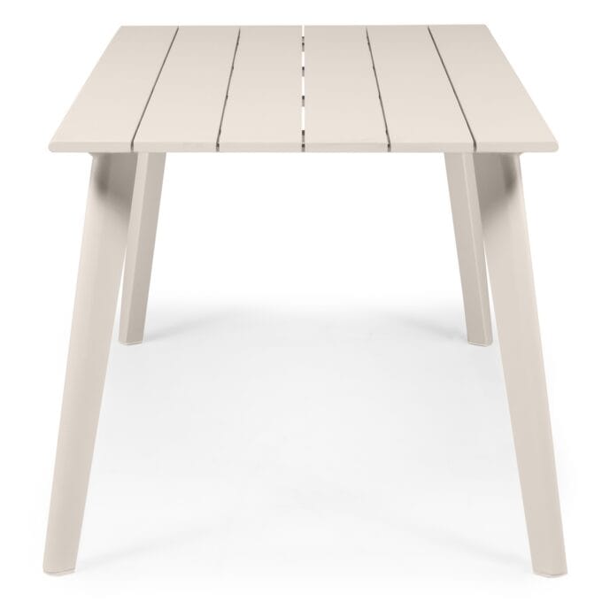 Piretto Beige lauko baldų komplektas – 180 cm aliuminio stalas ir smėlio spalvos technoratano kėdės
