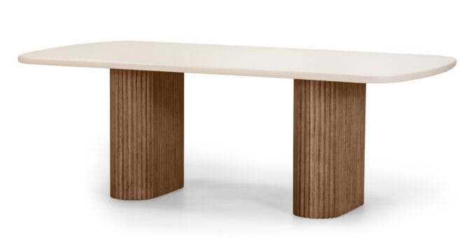Rovigo Beige lauko baldų komplektas – Superstone stalas ir akacijos medienos pintos kėdės terasai