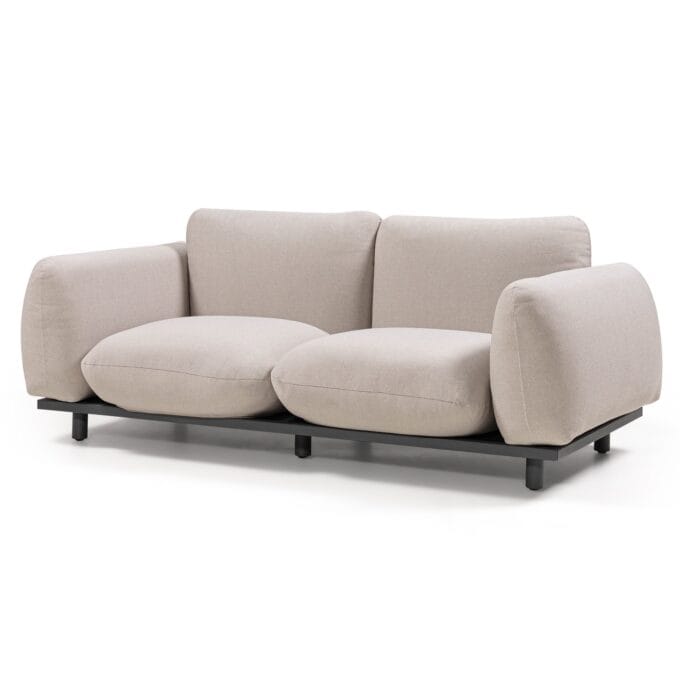 Santa Rosa Beige/Anthracite lauko baldų komplektas – su minkštomis pagalvėmis ir marmuro staliukais