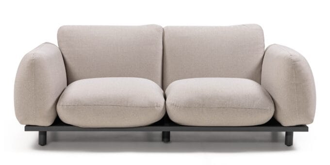 Santa Rosa Beige/Anthracite lauko baldų komplektas – su minkštomis pagalvėmis ir marmuro staliukais