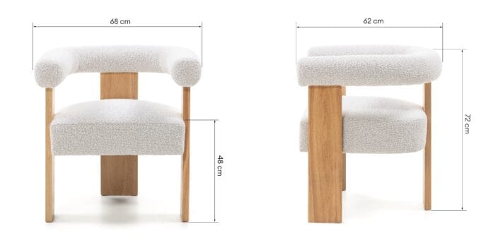 Chili kėdė – boucle audinys, cream spalva, apvalios formos, medžio kojos