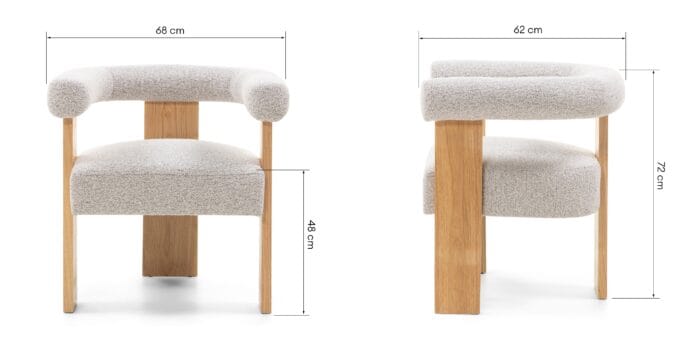 Chili kėdė – grey sand audinys, apvalios formos, natūralaus medžio kojos