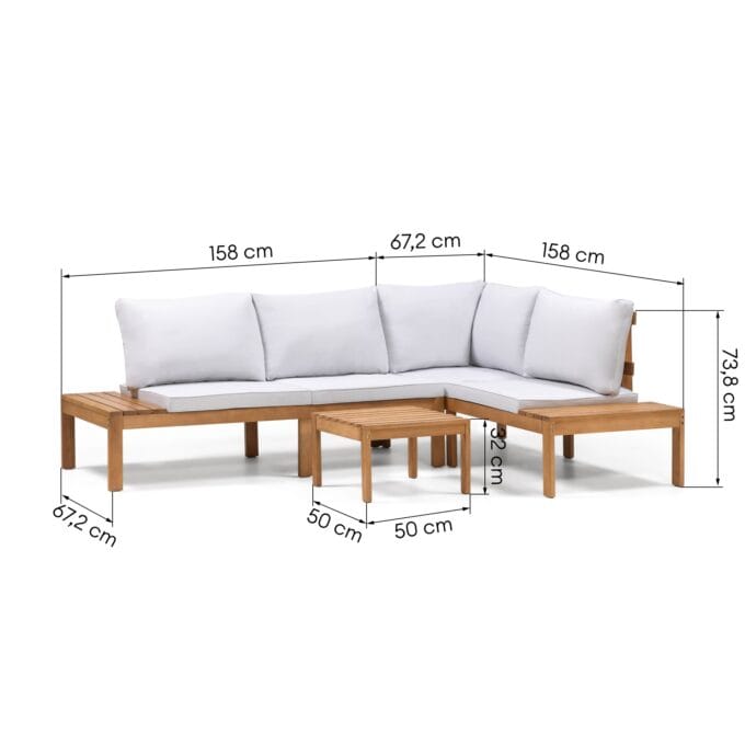 Familis lauko baldų komplektas su pilka sofa ir staliuku