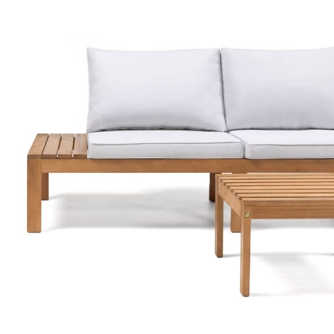 Familis lauko baldų komplektas su pilka sofa ir staliuku
