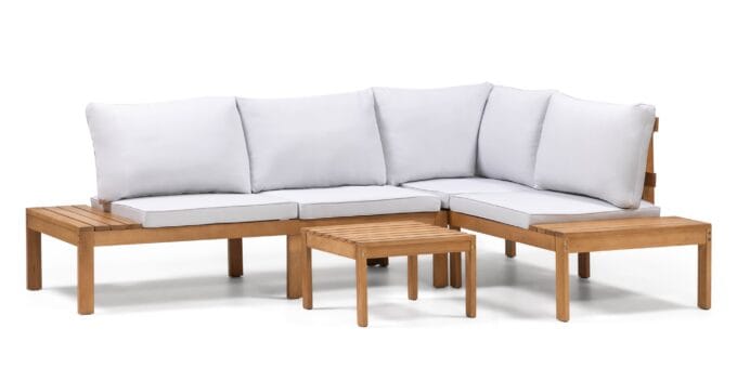 Familis lauko baldų komplektas su pilka sofa ir staliuku
