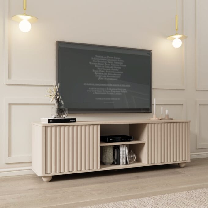 Graciela Cashmere smėlio spalvos TV staliukas su grioveliais