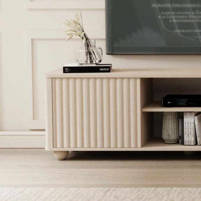 Graciela Cashmere smėlio spalvos TV staliukas su grioveliais