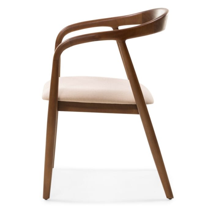 Valgomojo kėdė Ludvika Dark Beige – apvalus dizainas, raudonmedžio rėmas, šviesus audinys