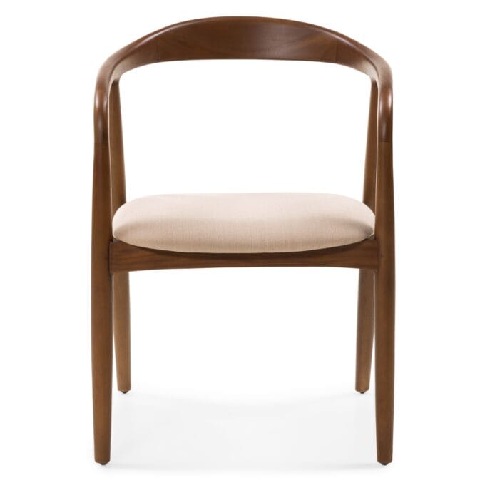Valgomojo kėdė Ludvika Dark Beige – apvalus dizainas, raudonmedžio rėmas, šviesus audinys