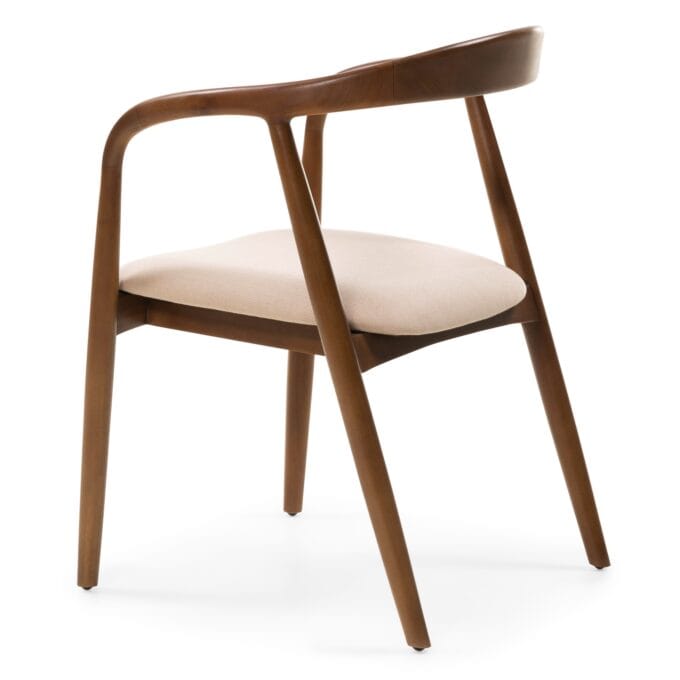 Valgomojo kėdė Ludvika Dark Beige – apvalus dizainas, raudonmedžio rėmas, šviesus audinys