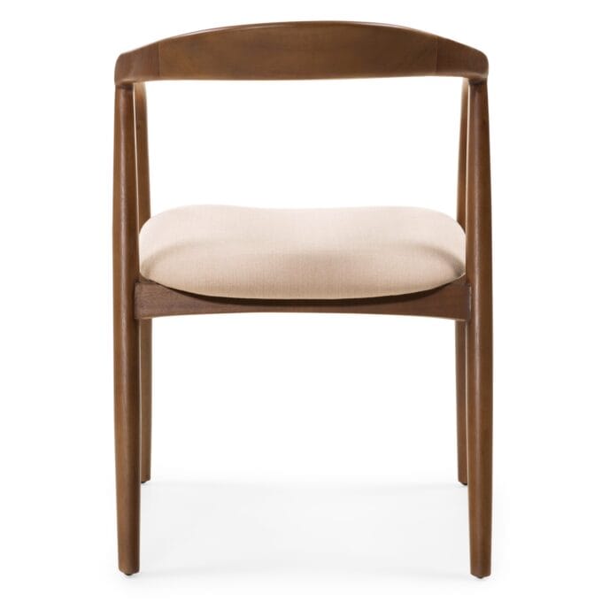 Valgomojo kėdė Ludvika Dark Beige – apvalus dizainas, raudonmedžio rėmas, šviesus audinys