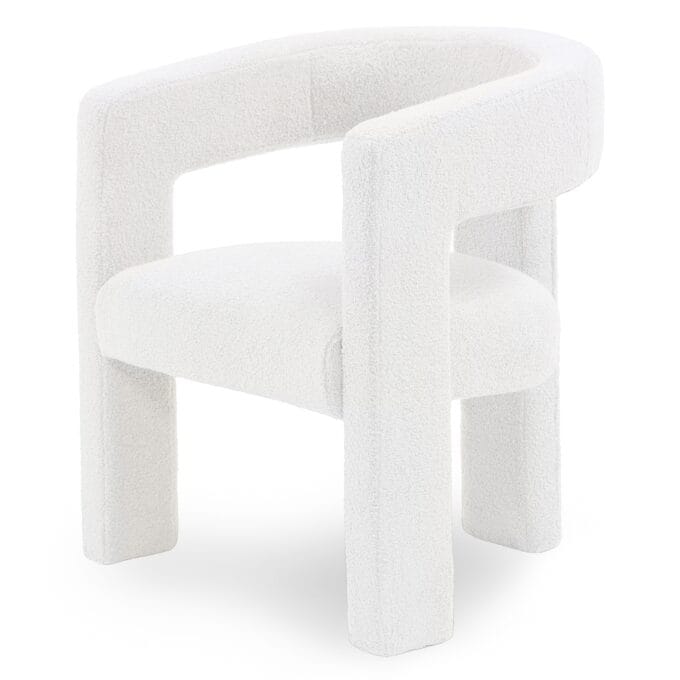 Poilsio krėslas Lory Boucle Cream – apvalus atlošas, boucle audinys, cream spalva