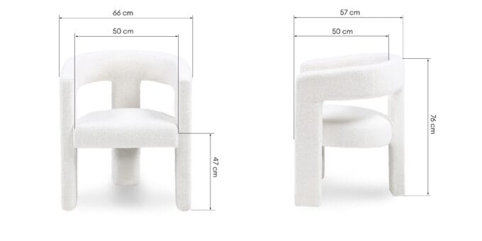 Poilsio krėslas Lory Boucle Cream – apvalus atlošas, boucle audinys, cream spalva