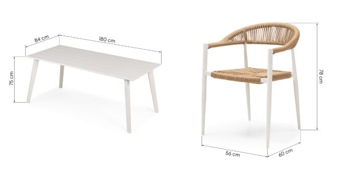 Lauko baldų komplektas 4 asmenims – Luzzi White stalas ir 4 pintos technoratano kėdės