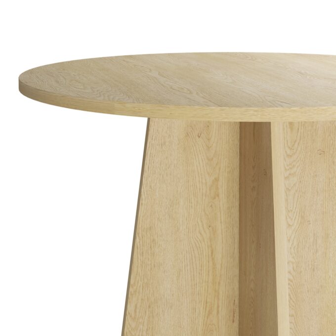 Merlo Oak apvalus valgomojo stalas su tvirtu pagrindu ir elegantiška apdaila