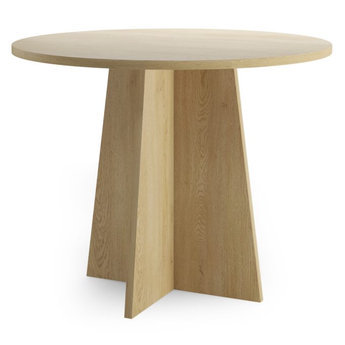 Merlo Oak apvalus valgomojo stalas su tvirtu pagrindu ir elegantiška apdaila