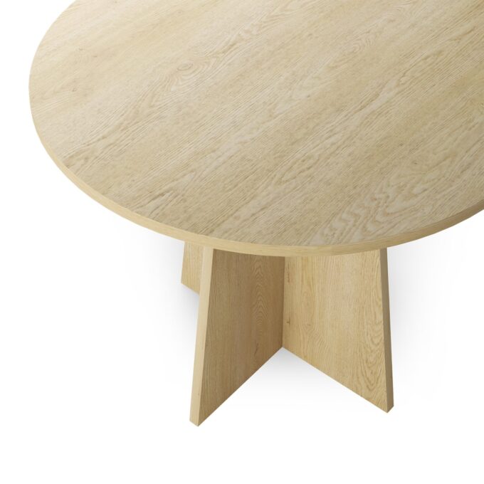 Merlo Oak apvalus valgomojo stalas su tvirtu pagrindu ir elegantiška apdaila