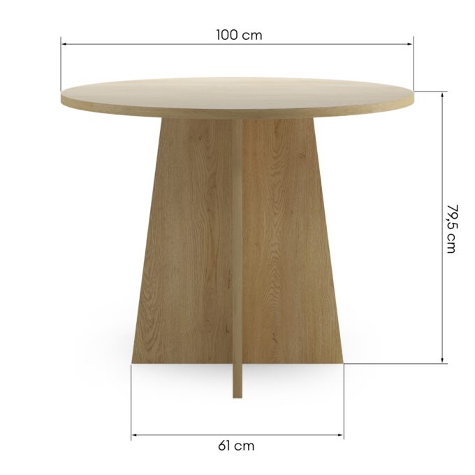 Merlo Oak apvalus valgomojo stalas su tvirtu pagrindu ir elegantiška apdaila