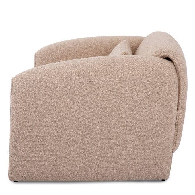 Miti fotelis – boucle audinys, cream spalva, apvalios formos, pagalvėlė