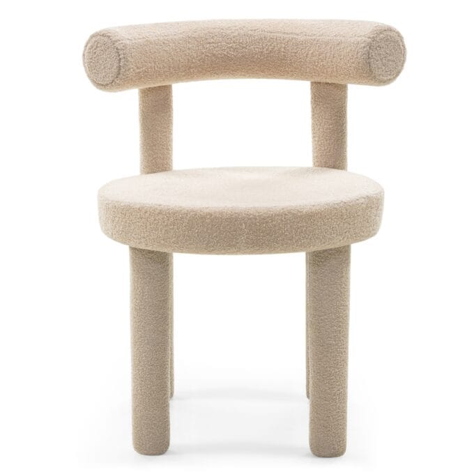Pedro Beige Boucle kėdė su apvaliu atlošu ir minkštu boucle audiniu