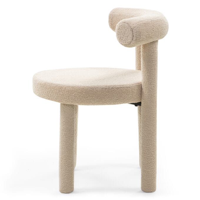 Pedro Beige Boucle kėdė su apvaliu atlošu ir minkštu boucle audiniu