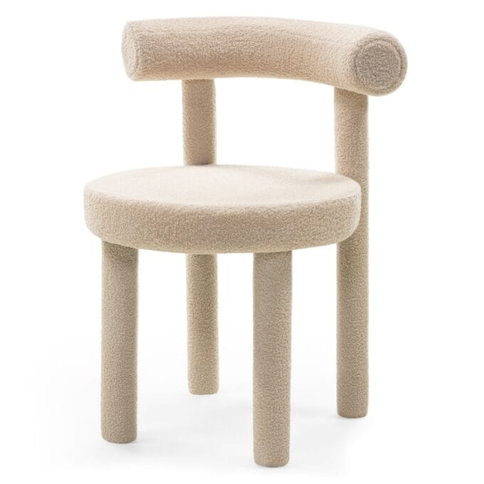 Pedro Beige Boucle kėdė su apvaliu atlošu ir minkštu boucle audiniu
