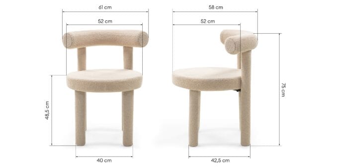 Pedro Beige Boucle kėdė su apvaliu atlošu ir minkštu boucle audiniu
