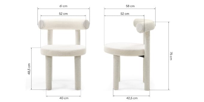 Pedro Ecru Boucle kėdė su apvaliu atlošu ir minkštu boucle audiniu