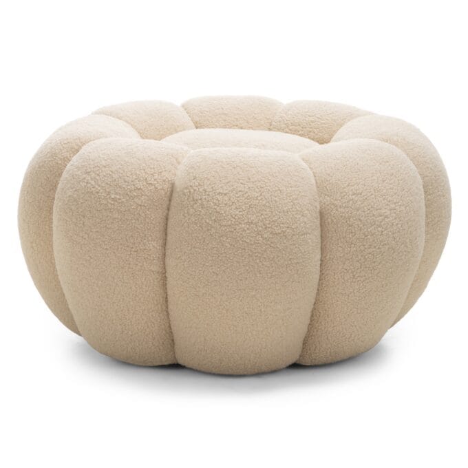 Perugia Beige boucle pufas su apvaliomis formomis ir dekoratyvinėmis siūlėmis