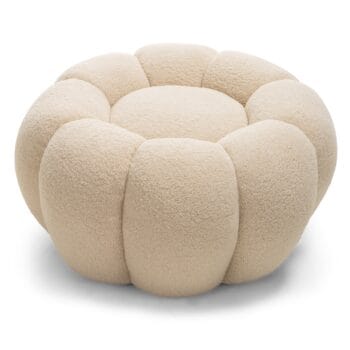 Perugia Beige boucle pufas su apvaliomis formomis ir dekoratyvinėmis siūlėmis