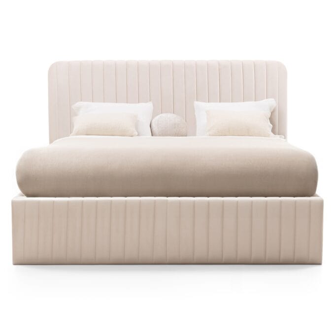 Rooli Beige 160x200 minkšta lova su aukštu galvūgaliu ir patalynės dėže