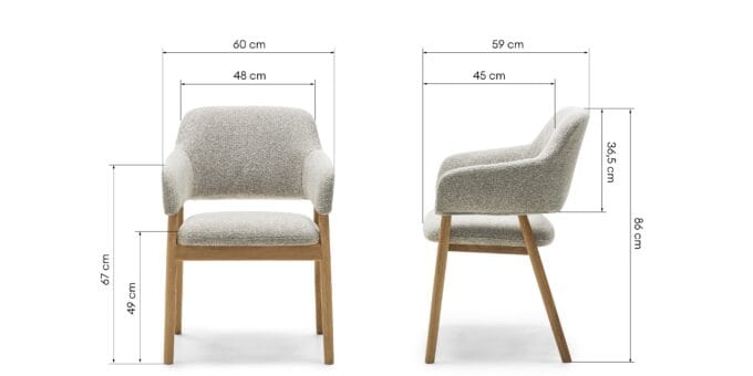 Sanremo Grey Boucle kėdė – patogi kėdė su buklė audiniu ir ąžuolo kojomis