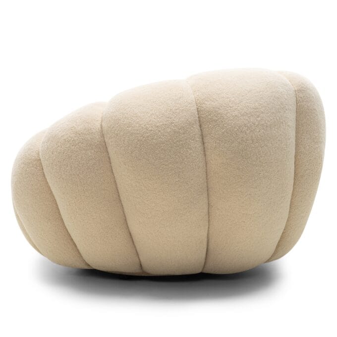 Venezia Beige boucle fotelis su apvaliomis formomis ir pasukamu pagrindu