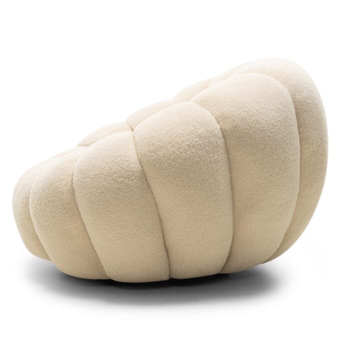 Venezia Beige boucle fotelis su apvaliomis formomis ir pasukamu pagrindu