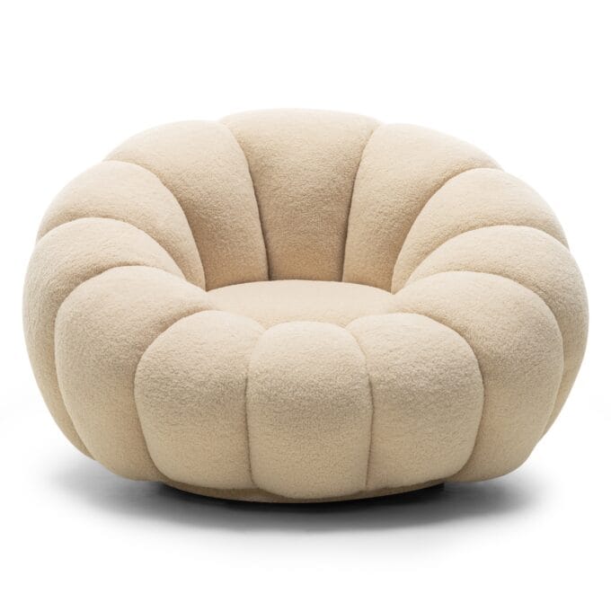 Venezia Beige boucle fotelis su apvaliomis formomis ir pasukamu pagrindu