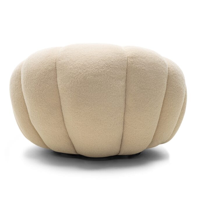 Venezia Beige boucle fotelis su apvaliomis formomis ir pasukamu pagrindu