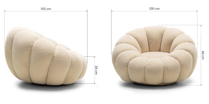 Venezia Beige boucle fotelis su apvaliomis formomis ir pasukamu pagrindu