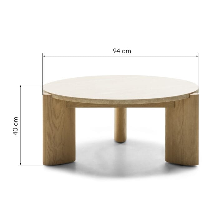 Medley kavos staliukas su travertino paviršiumi ir uosio kojelėmis, 90 cm