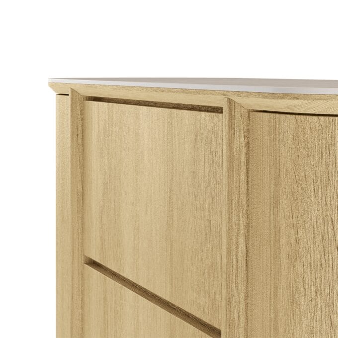 premium komoda su apvalia forma ir travertino dekoro stalviršiu