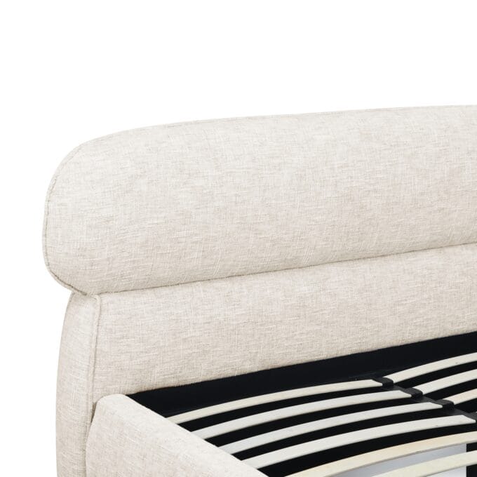 Avola beige lova su aukštu 21 cm apvaliu galvūgaliu ir patalynės dėže