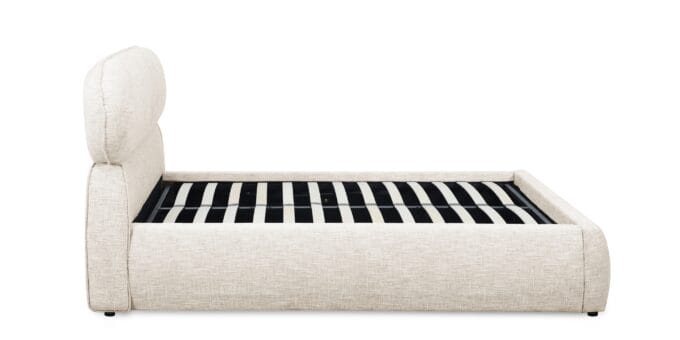 Avola beige lova su aukštu 21 cm apvaliu galvūgaliu ir patalynės dėže