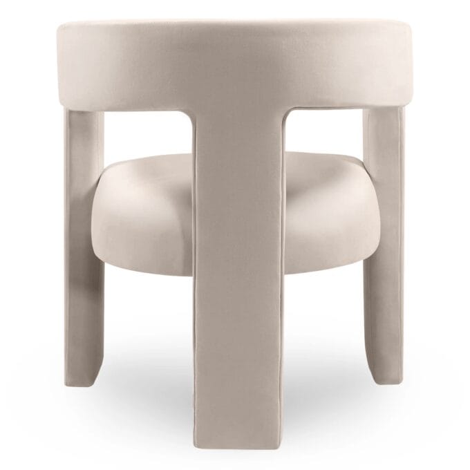 Lory light beige velvet krėslas su minkštu aksomu, apvaliu atlošu ir porankiais