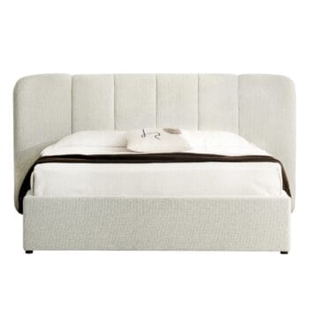 Snoovia beige lova 160x200 su aukštu galvūgaliu ir patalynės dėže.