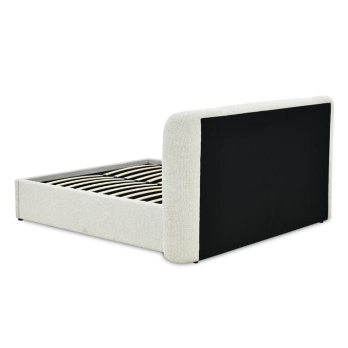 Snoovia beige lova 160x200 su aukštu galvūgaliu ir patalynės dėže.
