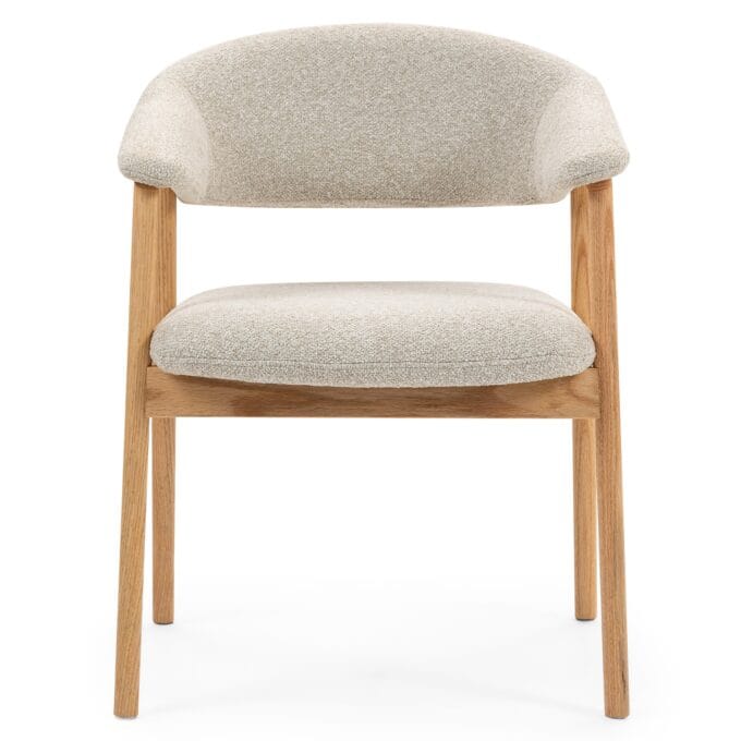 Capri Bouclé Oak krėslas šviesaus audinio su natūraliu ąžuolo pagrindu